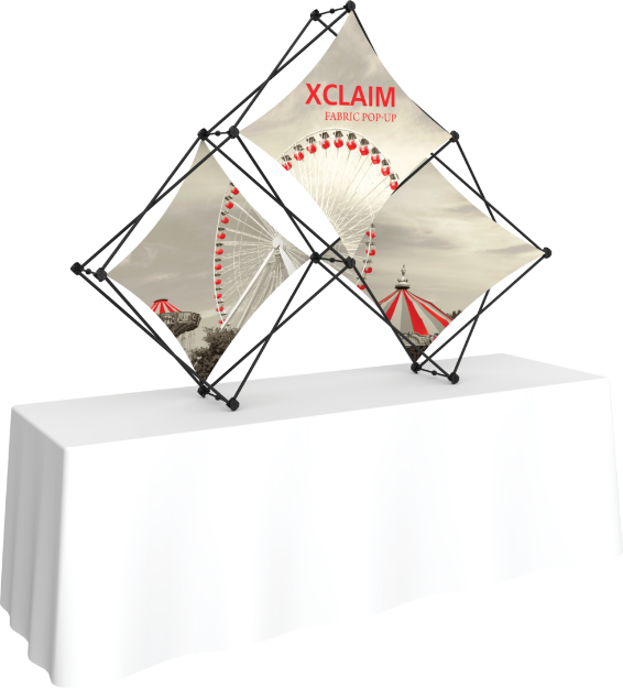 Picture of Xclaim 8ft Tabletop 3 Quad Pyramid Fabric Popup Display Kit 01